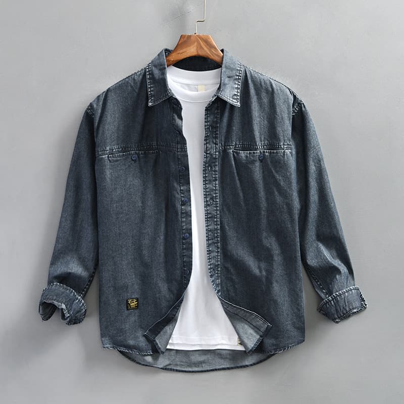 Camisa de mezclilla vintage lavado fashion para hombre