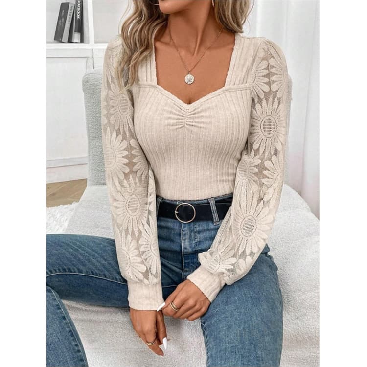 Camisa manga larga cuello U tejido jacquard