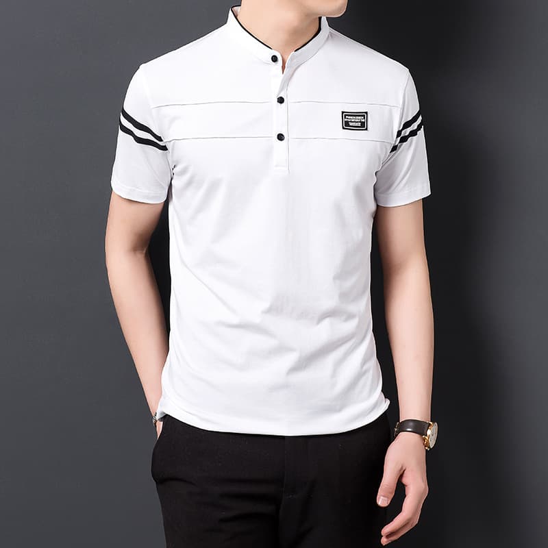 Camiseta de hombre de verano ajustada con cuello alzado