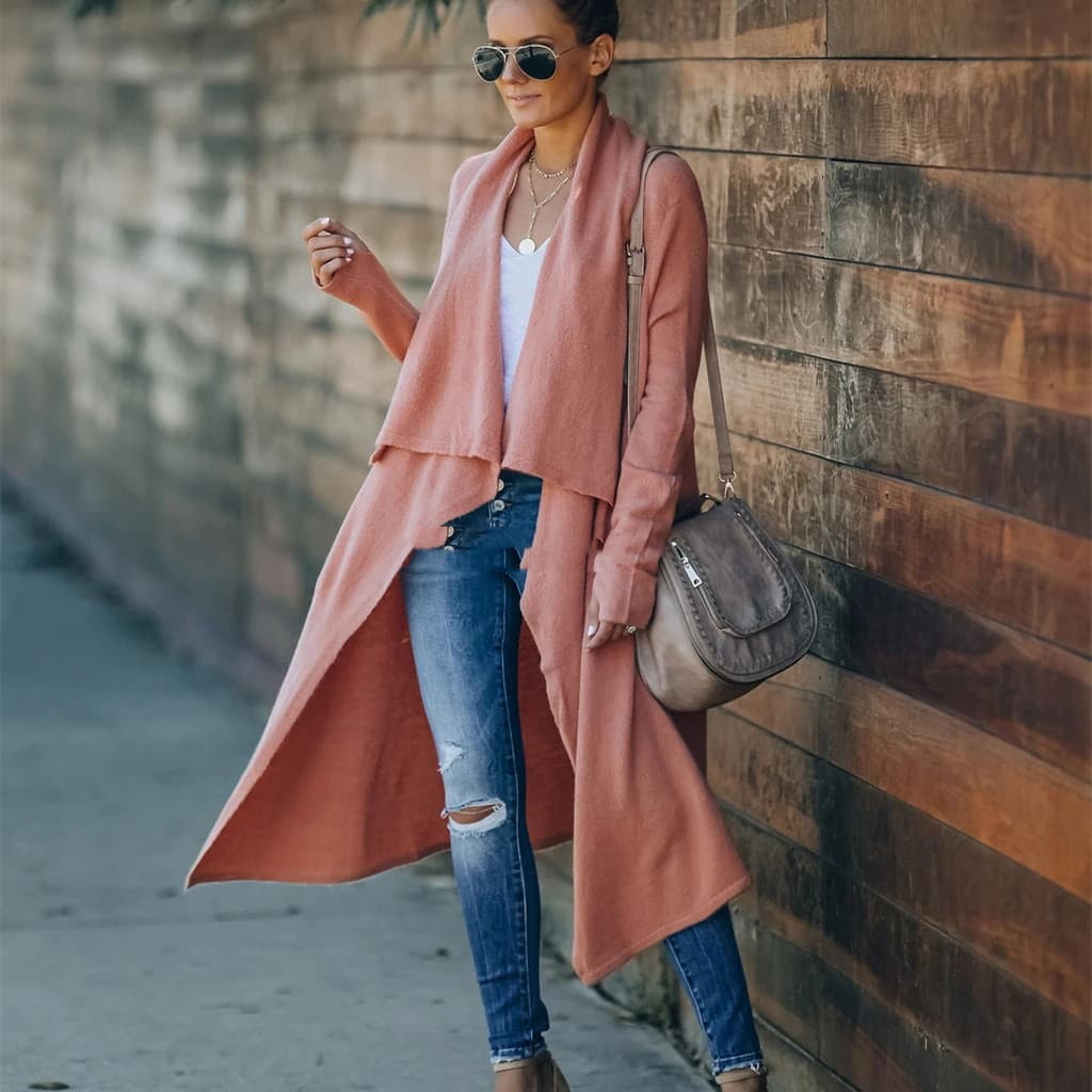 Abrigo largo tejido de mujer, talla grande