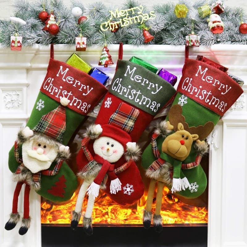 Juego de 3 medias navideñas con diseños 3D, aprox. 45 cm