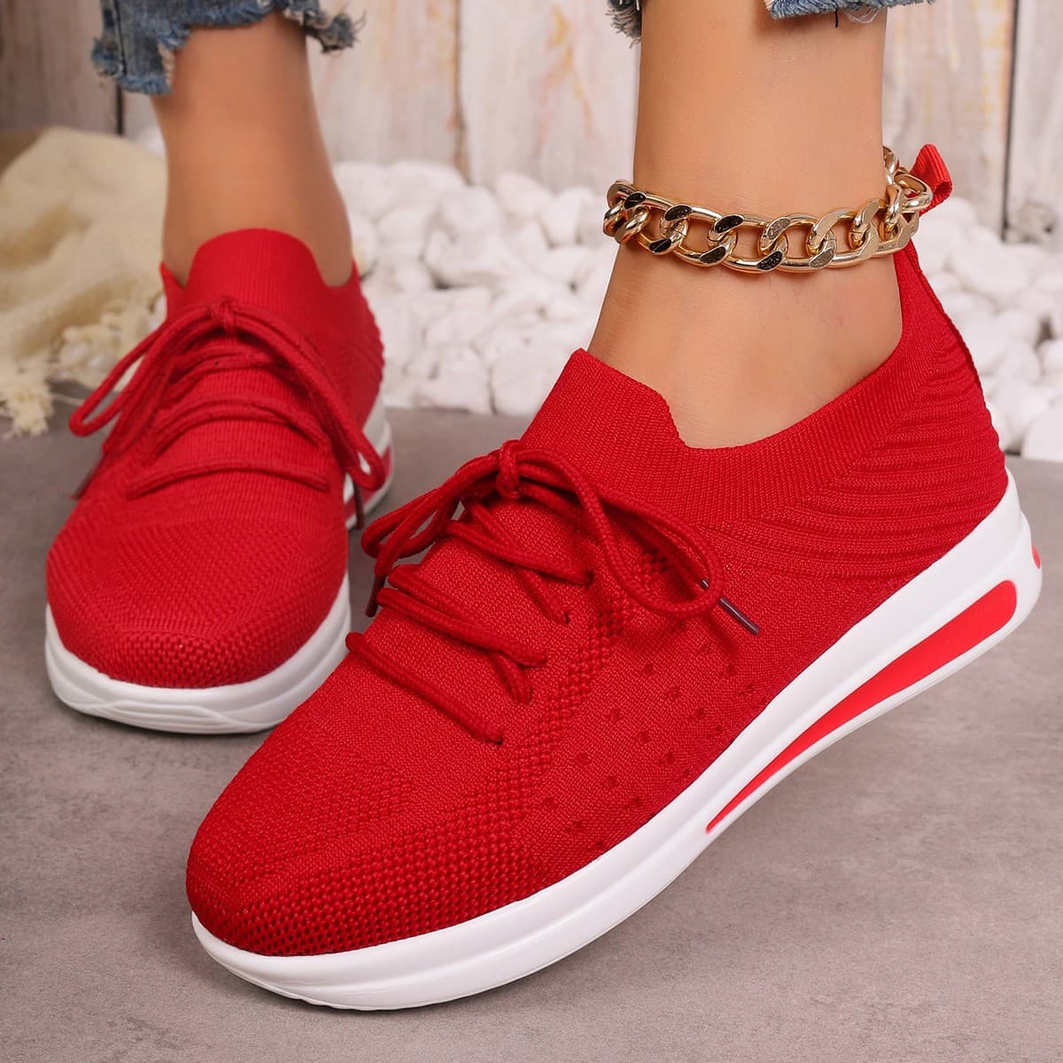 Tenis casuales de punto tejido para mujer