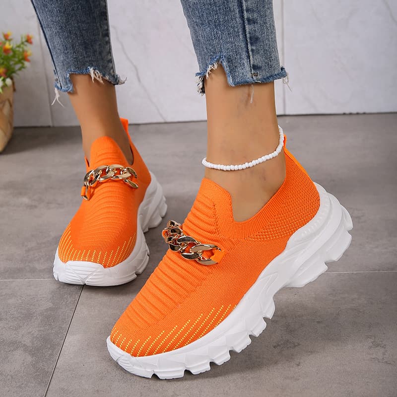 Zapatos slip-on mesh con cadena para mujer