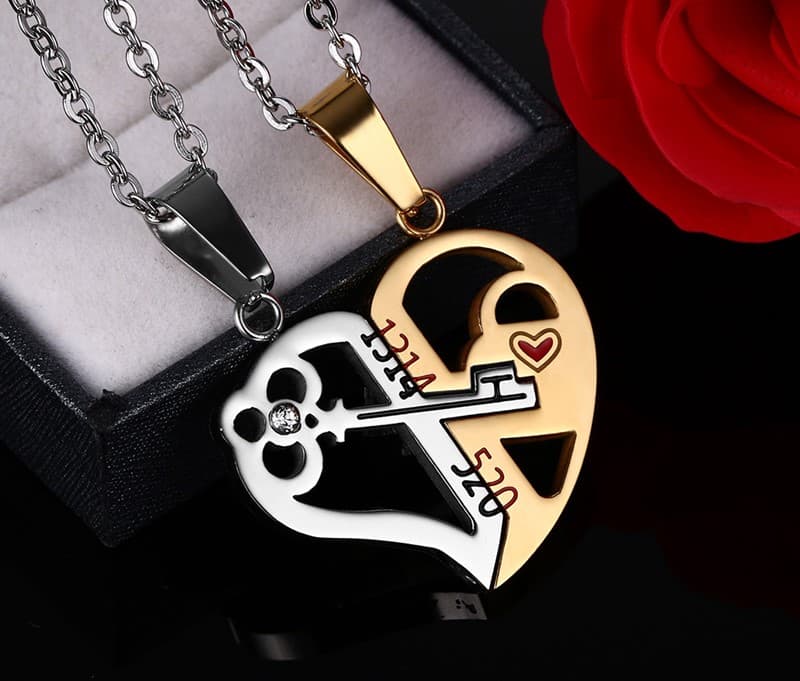 Collar de parejas con dije de corazón acero inoxidable