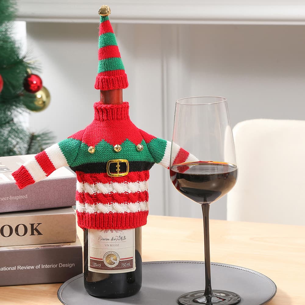 Funda tejida para botella de vino, decoración navideña