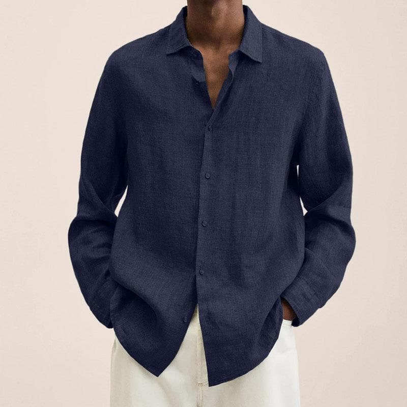 Camisa de manga larga con solapa y botones para hombre