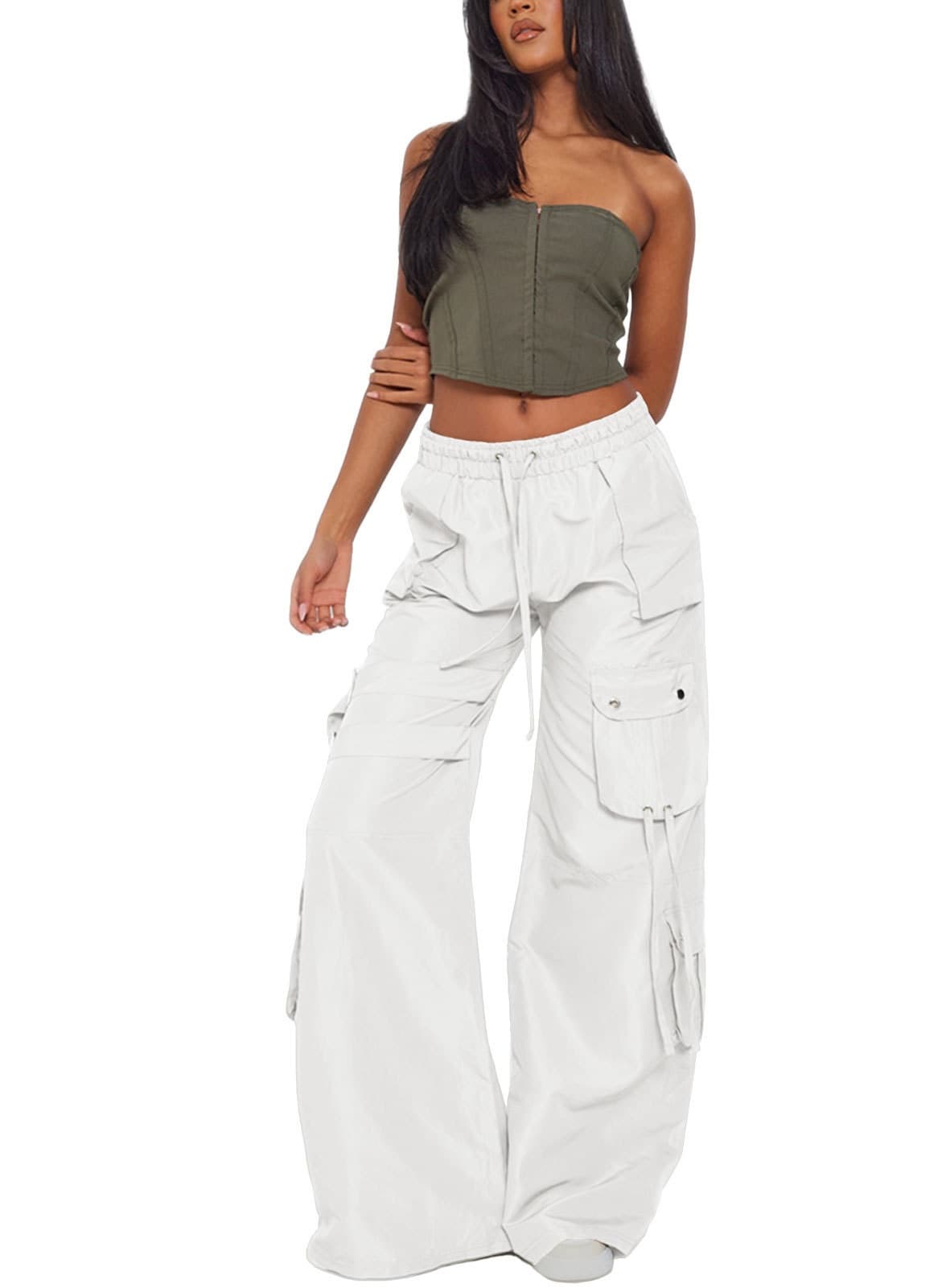 Overoles casual retro con bolsillos y cintura elástica
