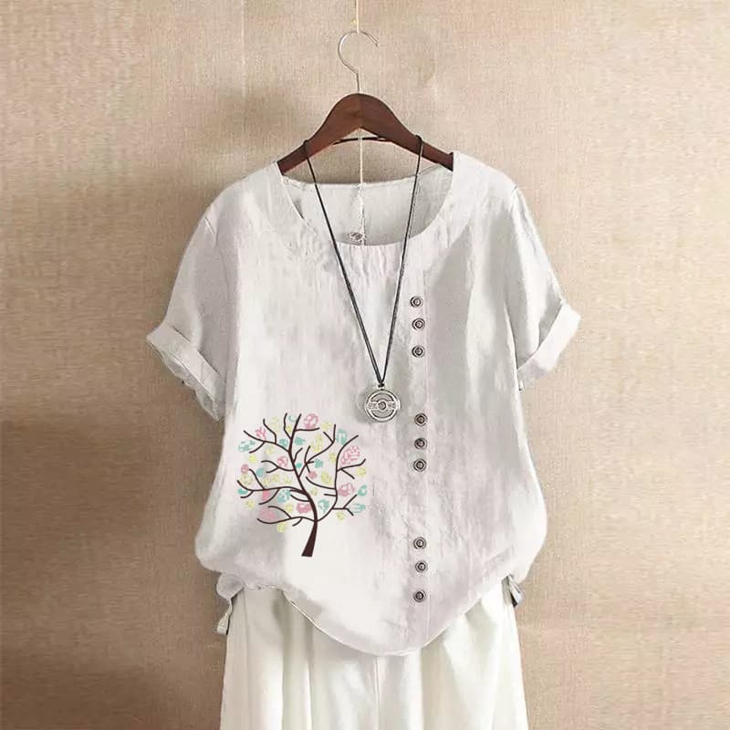 Camisa retro de algodón-lino suelta talla grande