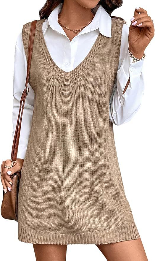 Vestido de punto sin mangas con cuello en V y abertura lateral