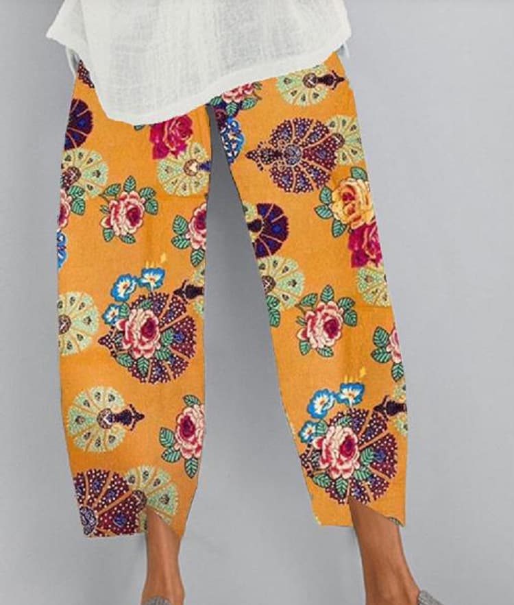 Pantalones elásticos casuales estampados para mujeres