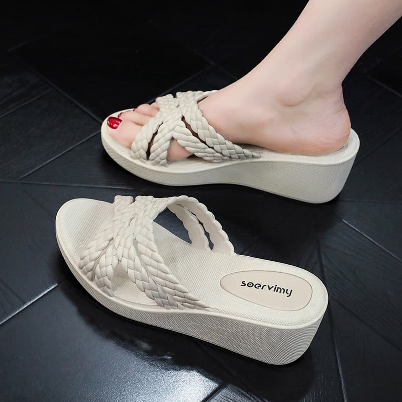 Pantuflas de tacón cuña para mujer