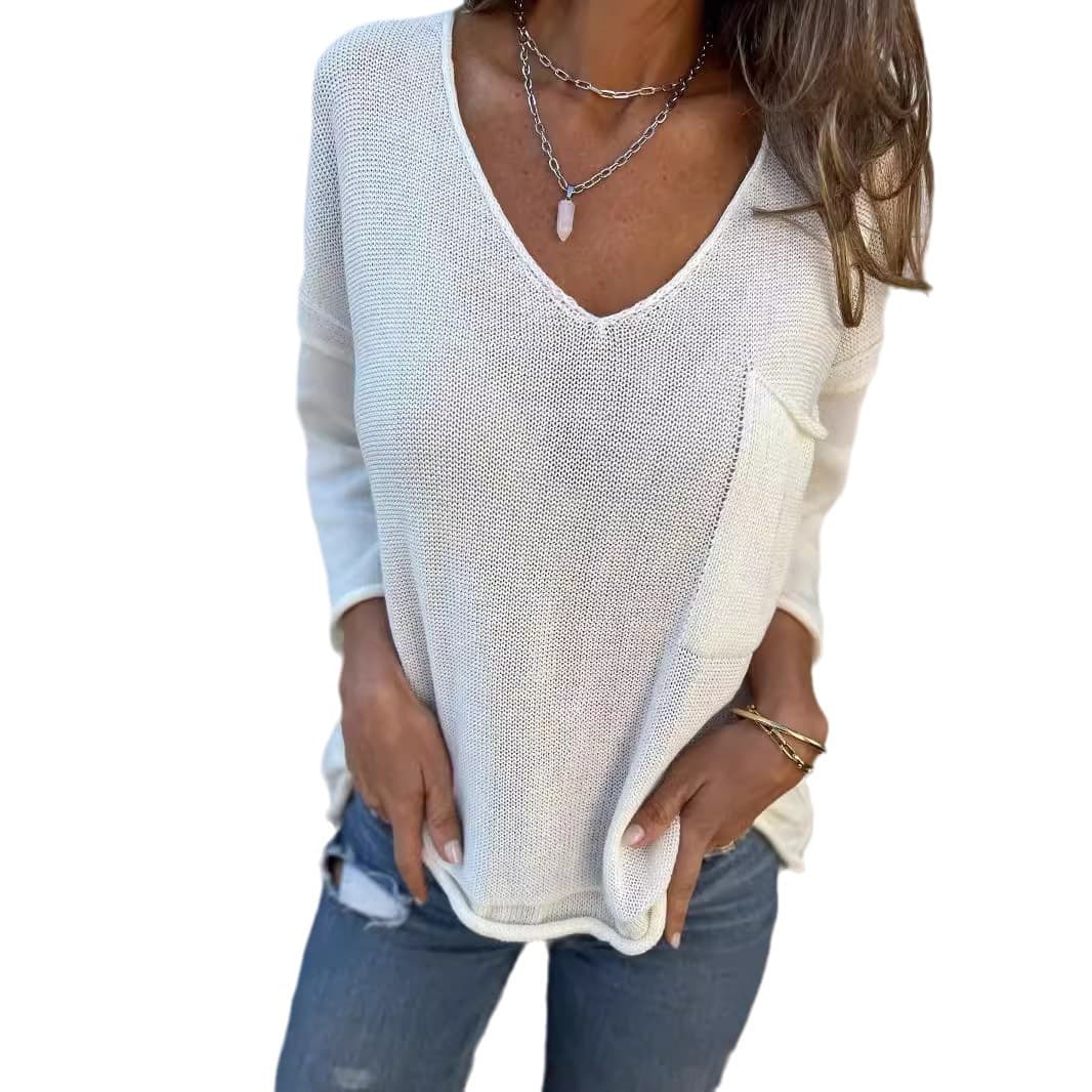 Jersey de cuello V con bolsillos y manga larga