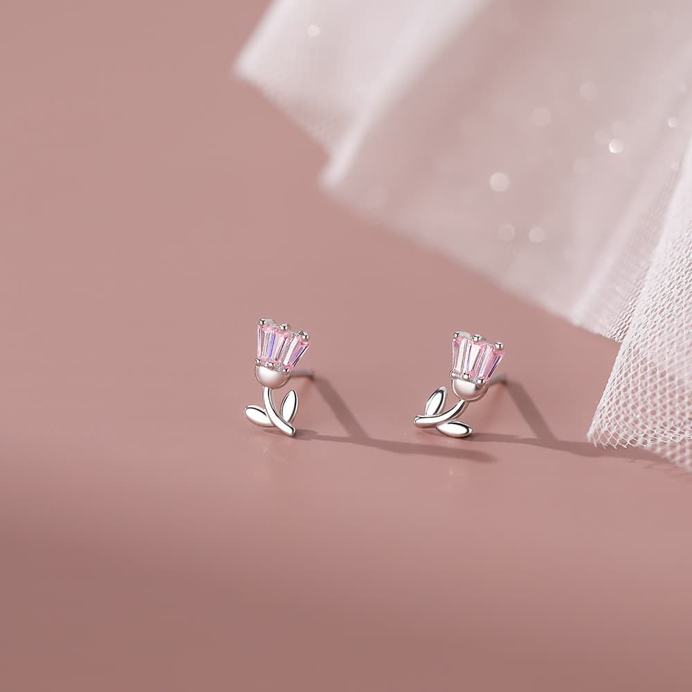 Aretes de botón con tulipán retro francés