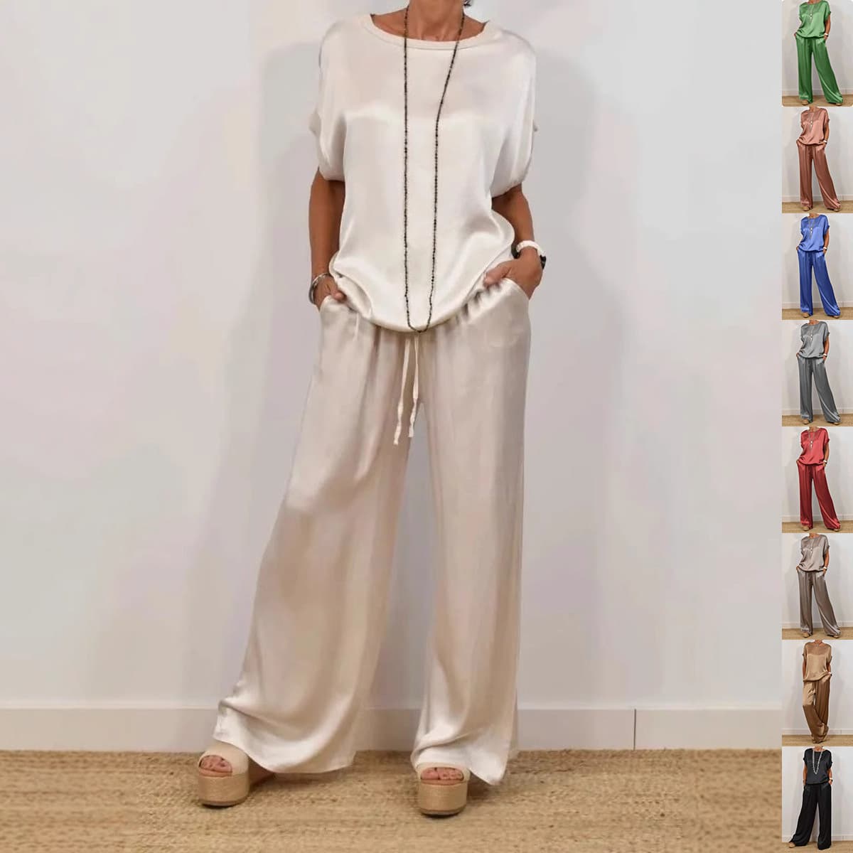 Conjunto de blusa suelta y pantalón ancho para mujer