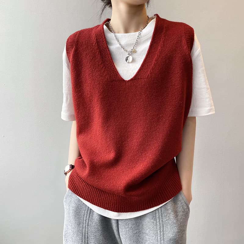 Chaleco sin mangas cuello V estilo preppy holgado