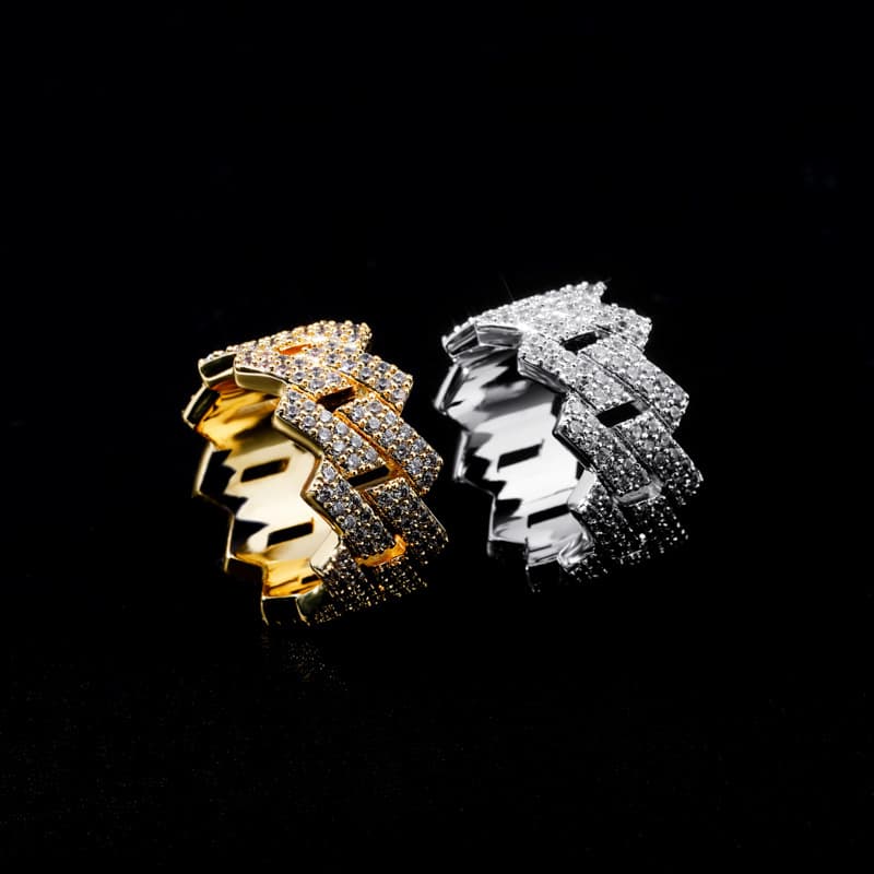 Anillo cubano Hip Hop 14mm con circones, chapado en oro