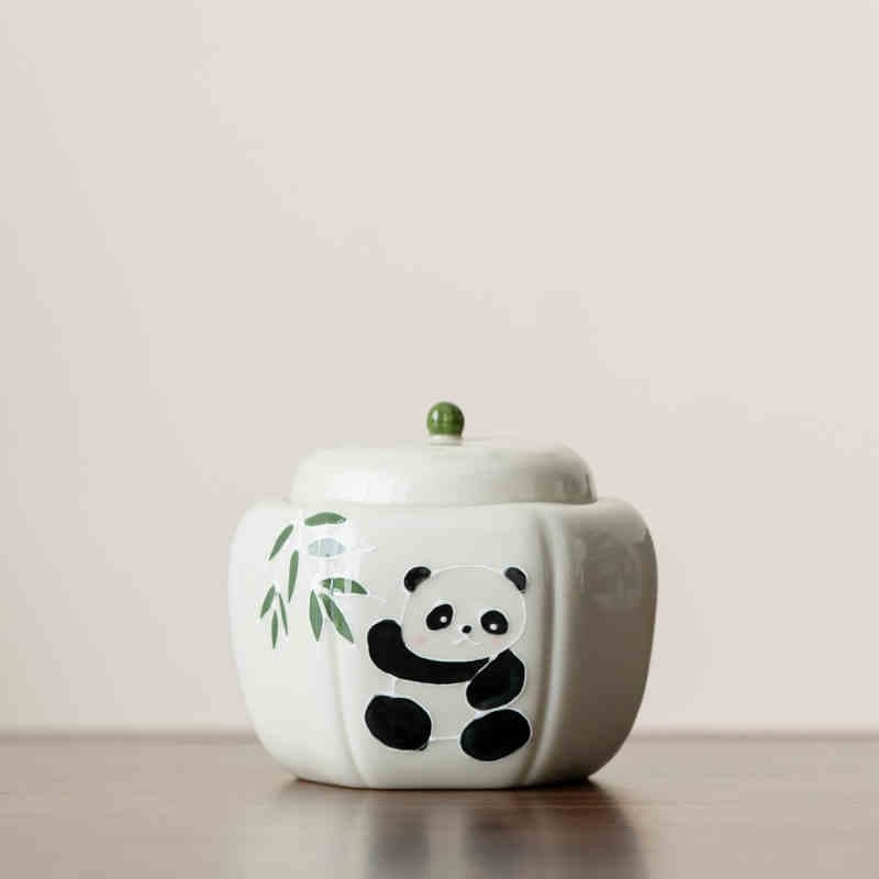 Tarro de cerámica para té diseño panda pintado a mano