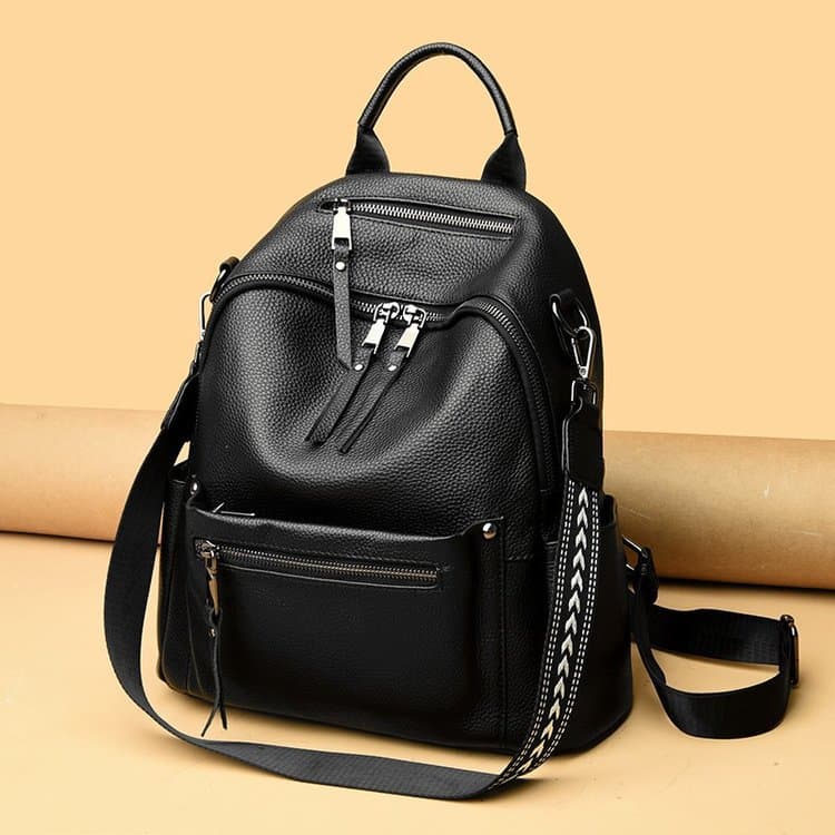 Mochila de cuero genuino de capa superior para viajes