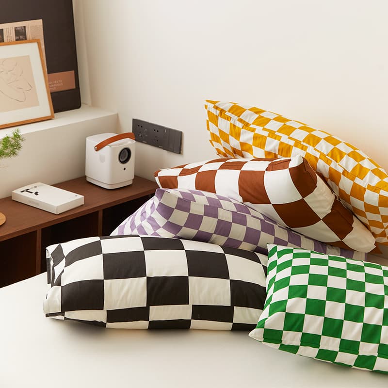 Funda almohada algodón diseño cuadrícula simple