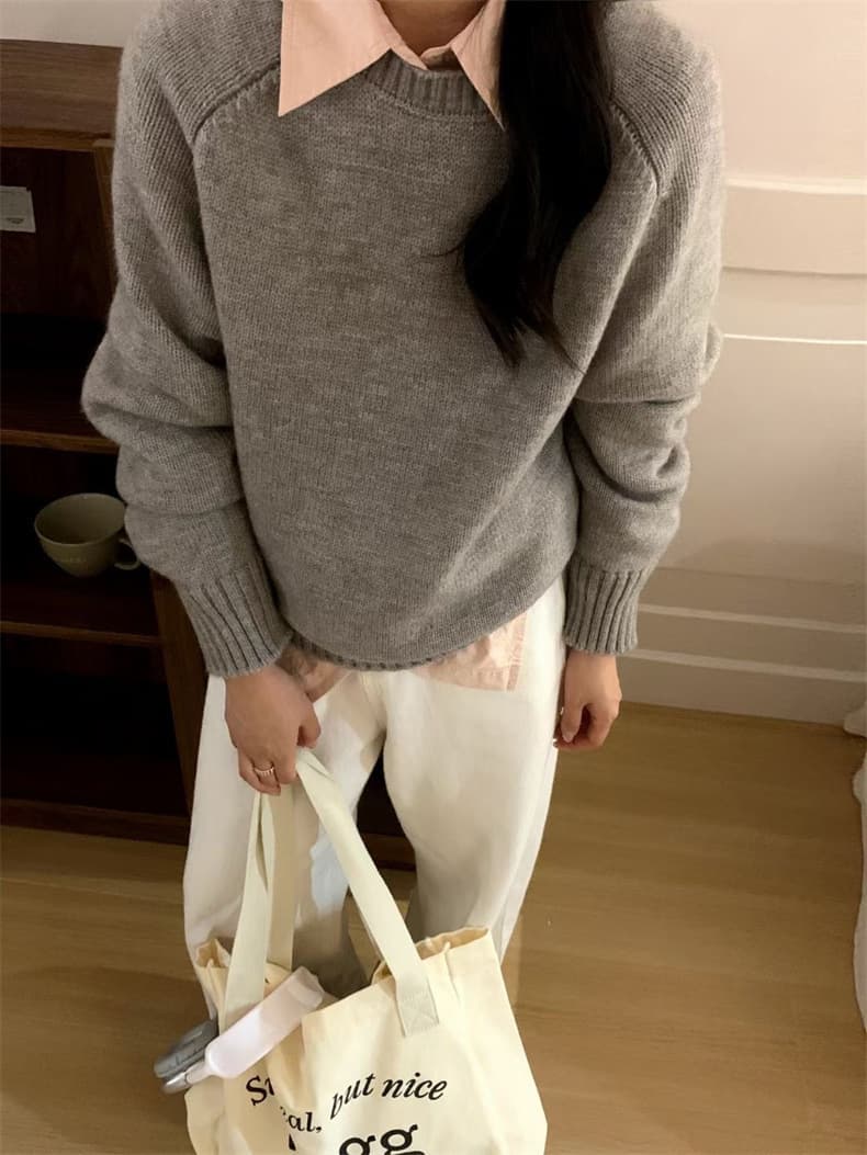 Top de punto color sólido con mangas raglán para mujer