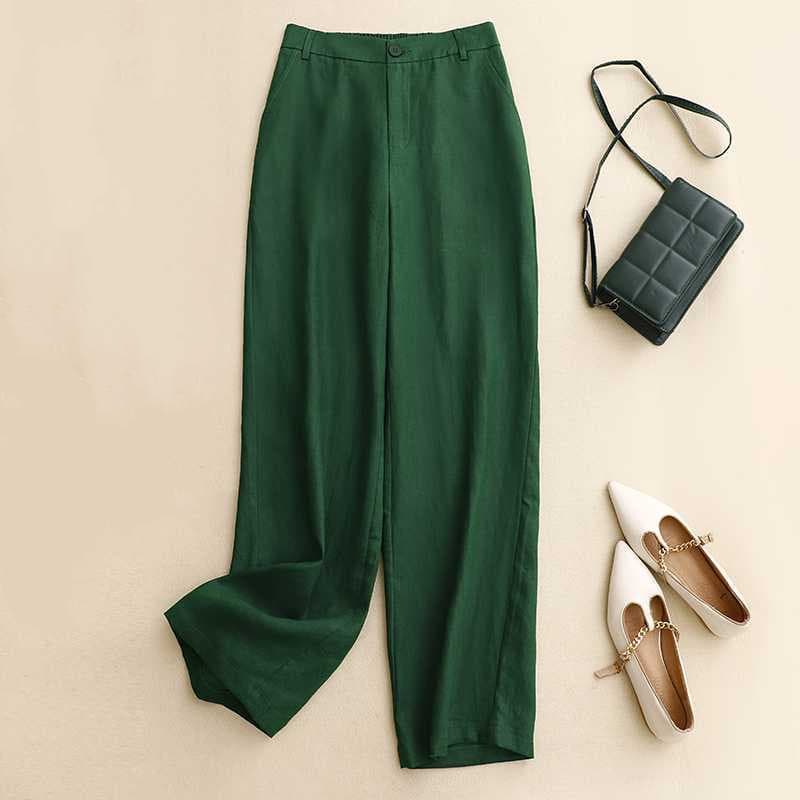Pantalón ancho de algodón y lino de alta calidad para mujer