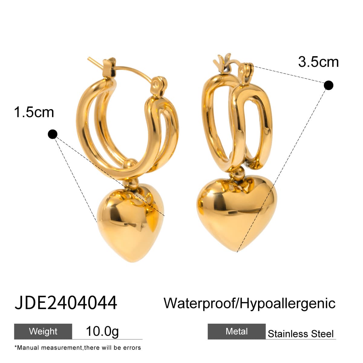 Aretes de corazón en acero inoxidable
