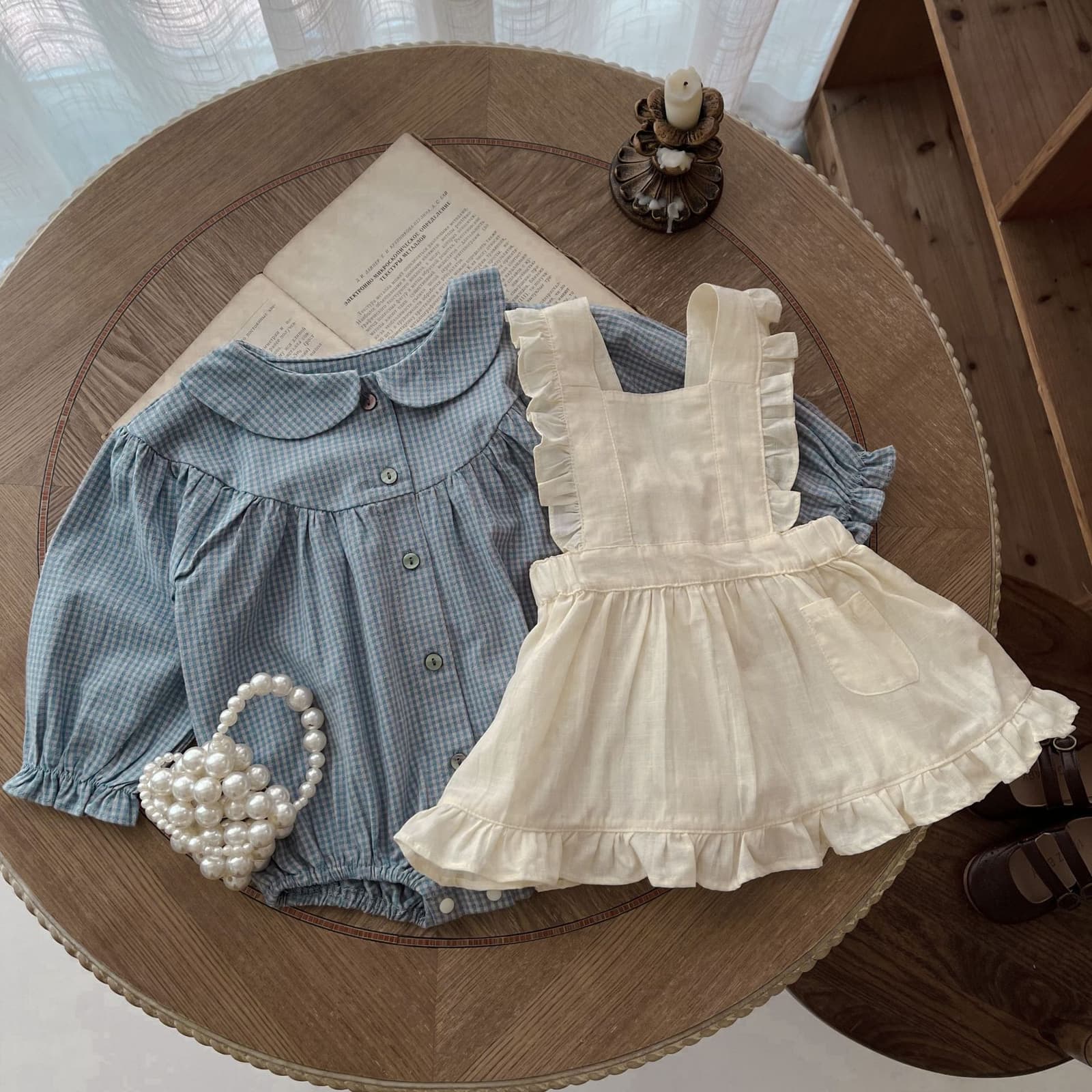 Conjunto de pijama y falda para bebé cuadriculado