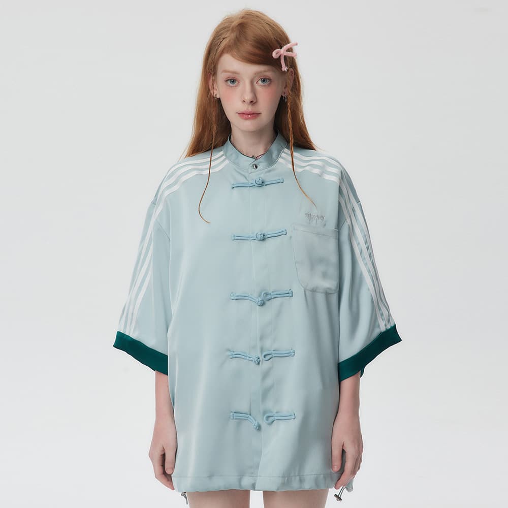 Camisa cardigan de manga corta con rayas de contraste