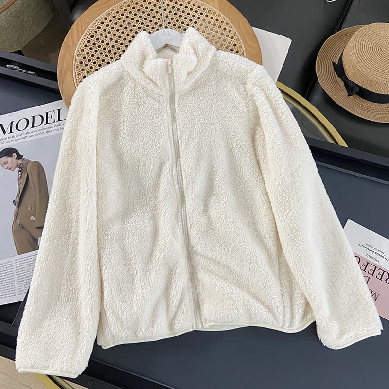 Cardigan de forro coral con cremallera para mujer