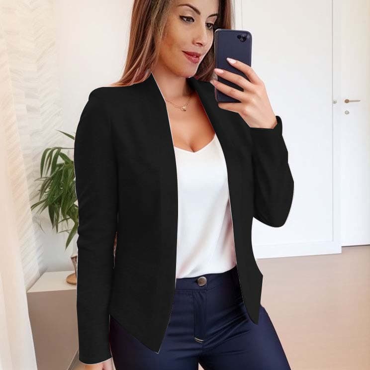 Chaqueta casual de manga larga y color sólido para mujer