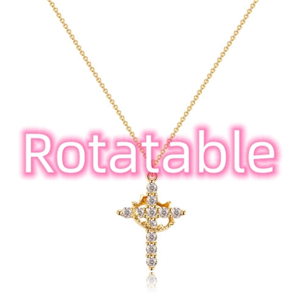 Collar con colgante de cruz y corona giratorio