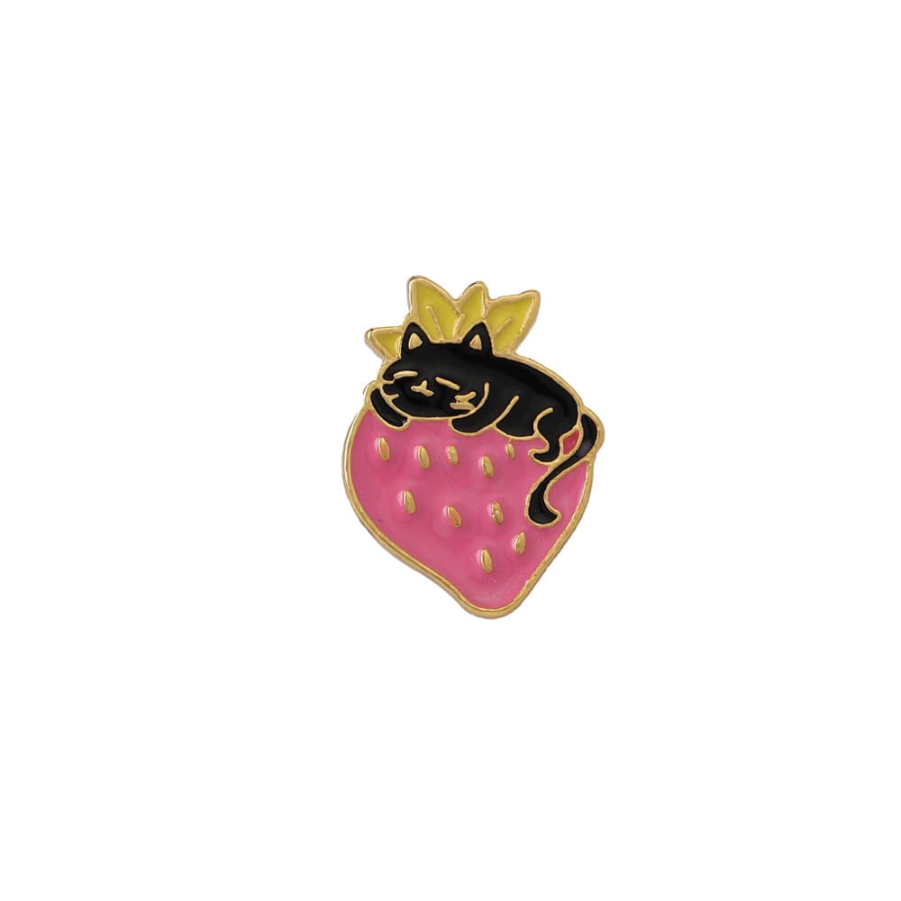 Broche gato fresa con esmalte óleo