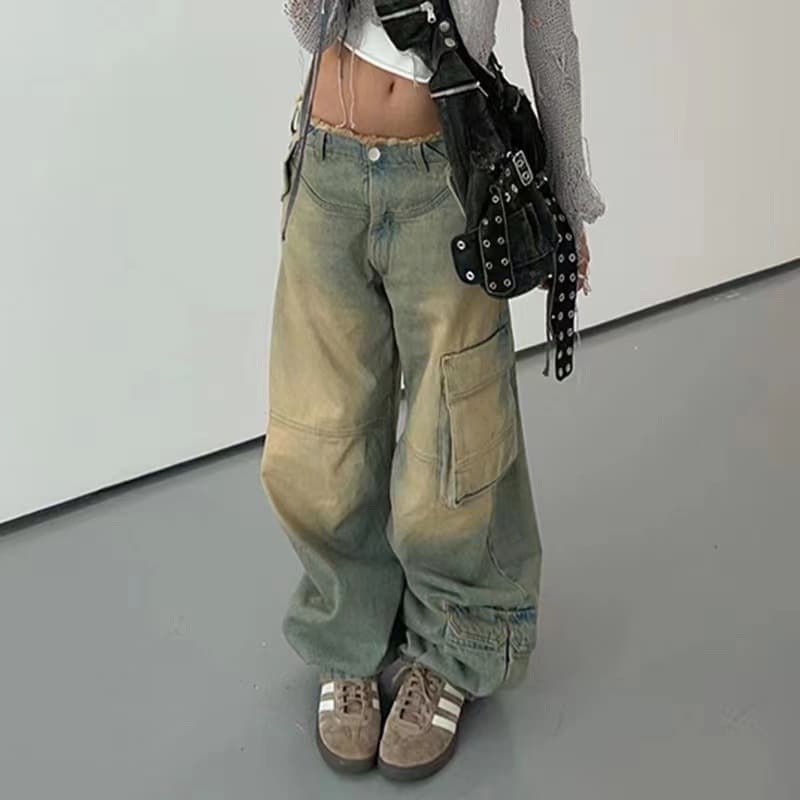 Pantalones vaqueros retro de talle bajo desgastados