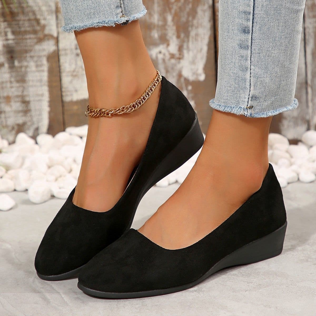 Zapatos mocasín de tacón bajo con punta redonda para mujer