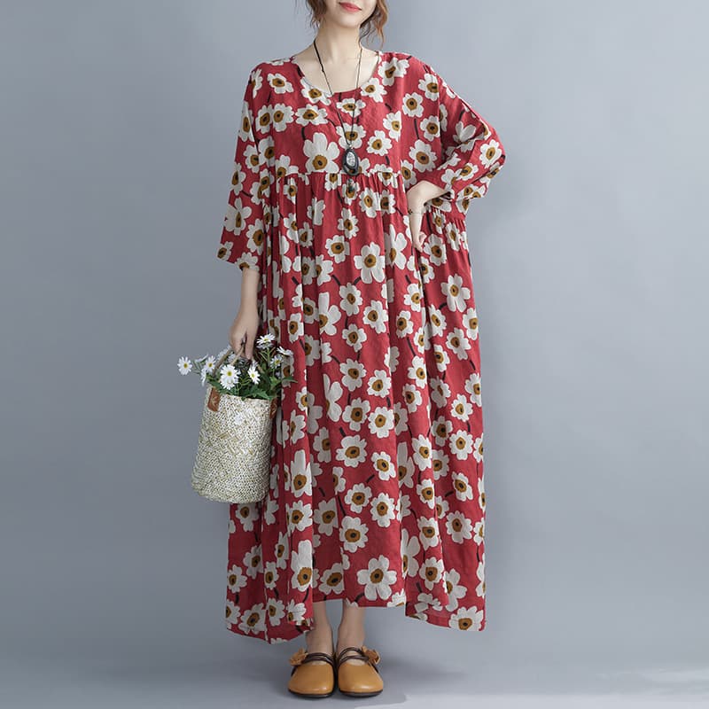 Vestido holgado estilo étnico con estampado floral