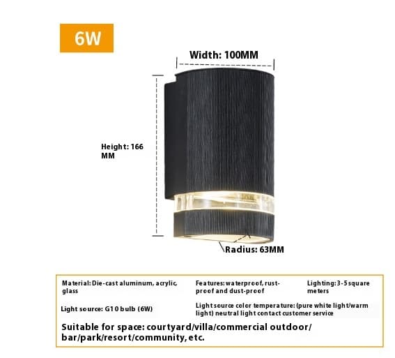 Lámpara LED de pared exterior cuadrada impermeable