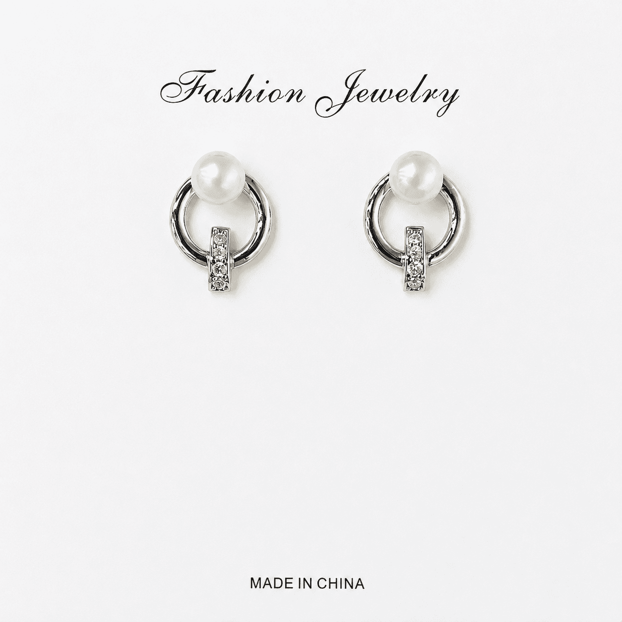 Aretes de perla minimalista con geometría moderna