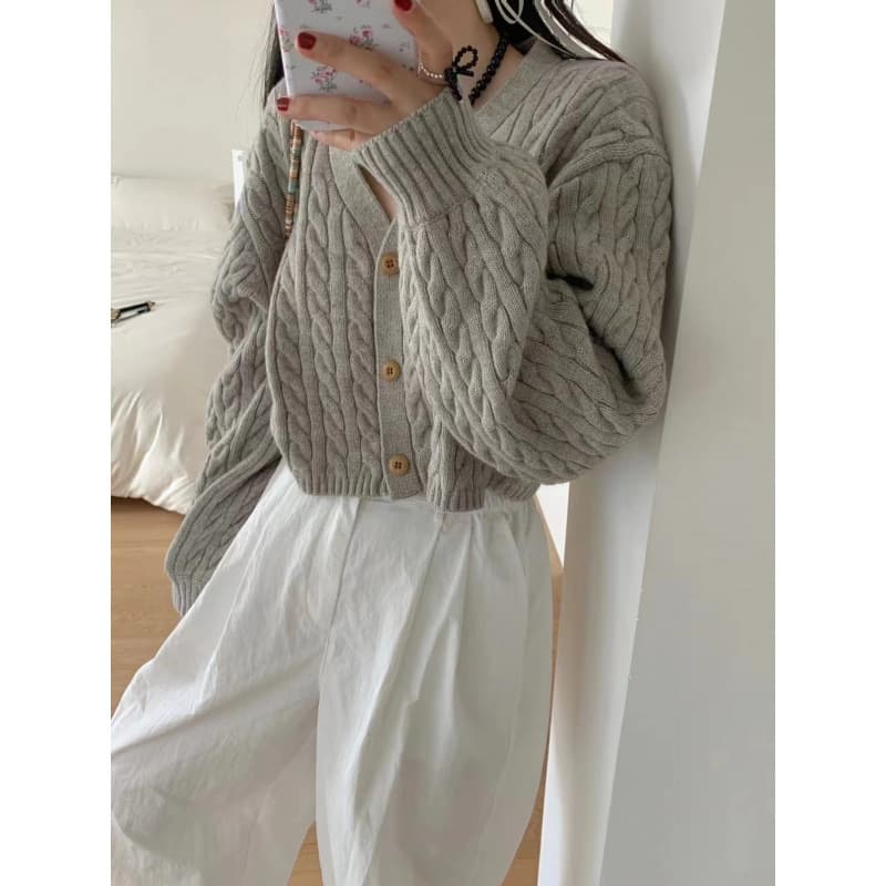 Cardigan de punto con cuello V y manga linterna