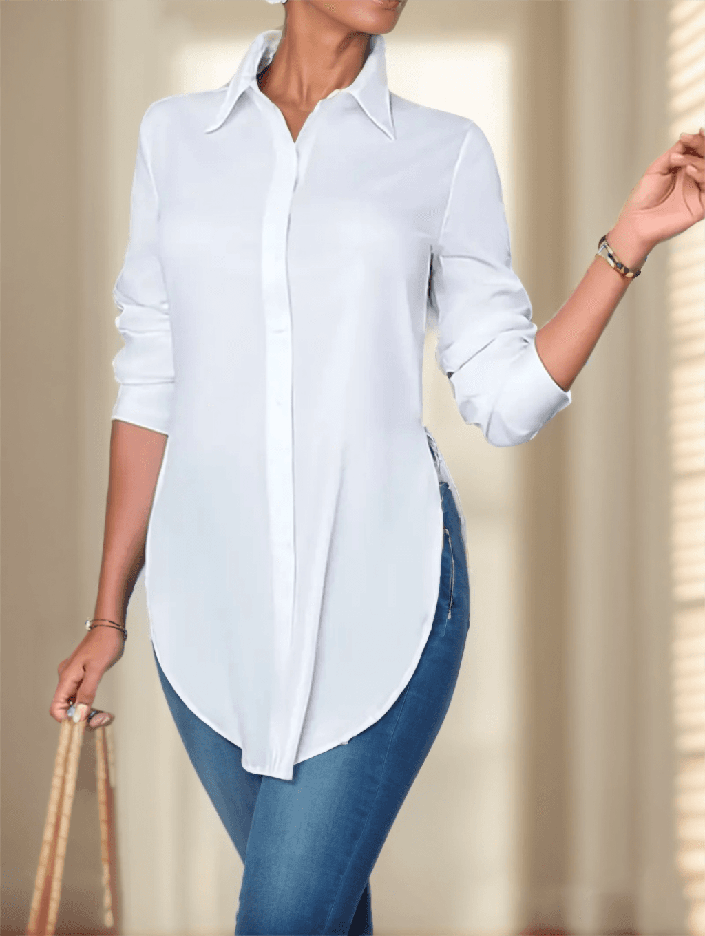 Camisa abierta con botones, tela semitransparente