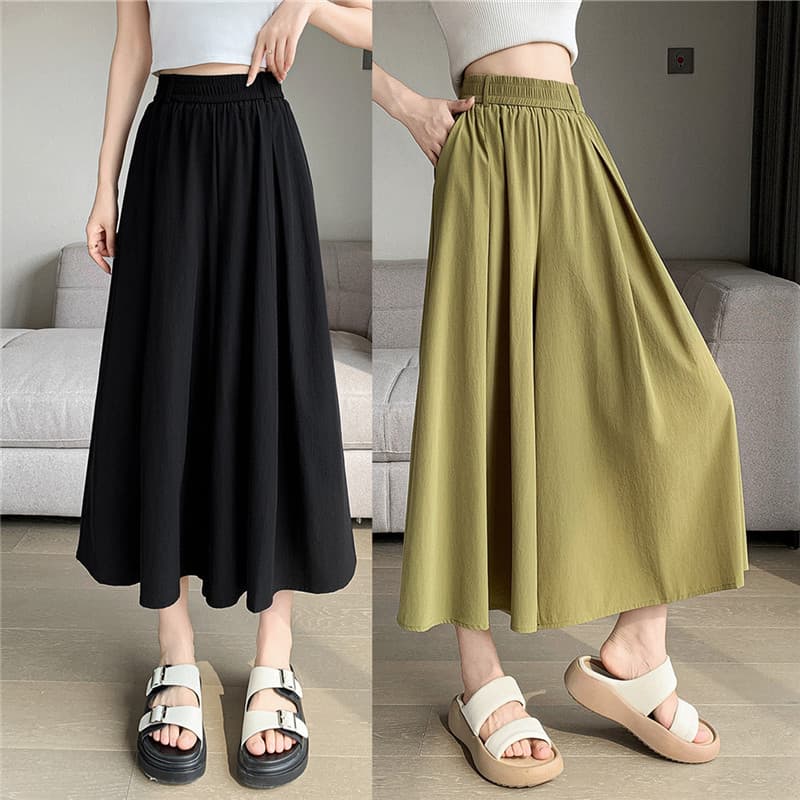 Pantalones holgados rectos con cintura media elástica