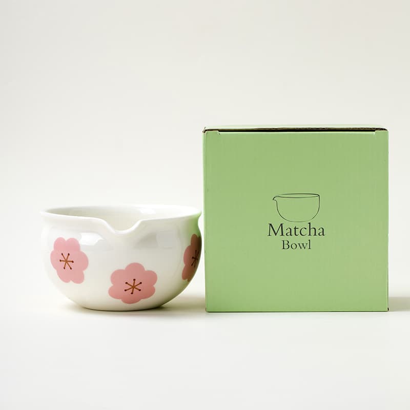 Cuenco matcha de cerámica con diseño floral