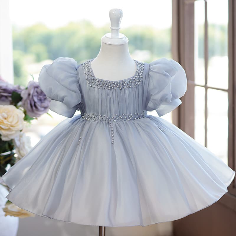 Vestido princesa de gasa con mangas de volantes