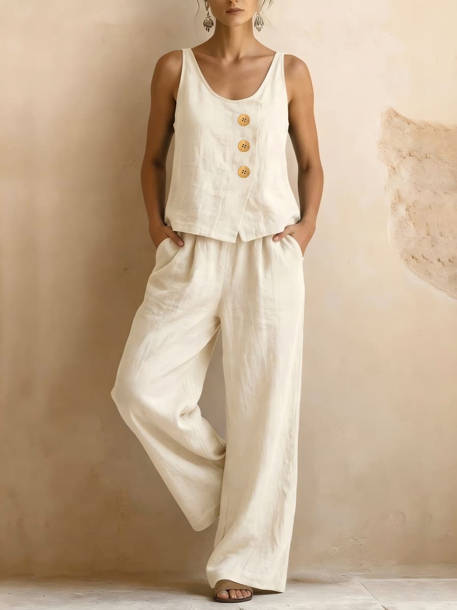 Conjunto de chaleco sin mangas y pantalones anchos