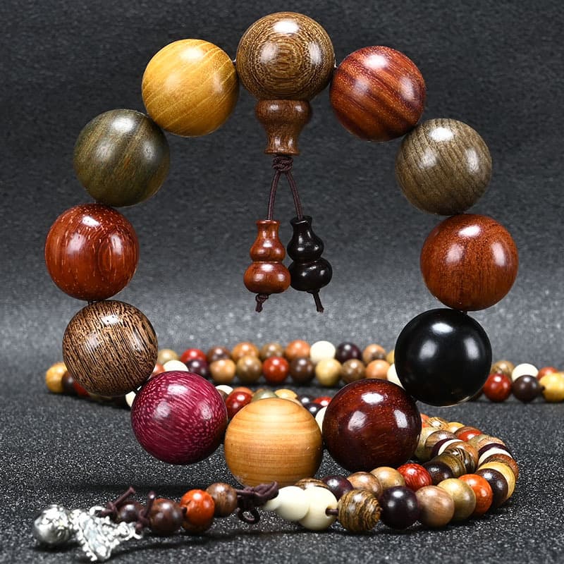 Pulsera de 108 cuentas de madera estilo nacional