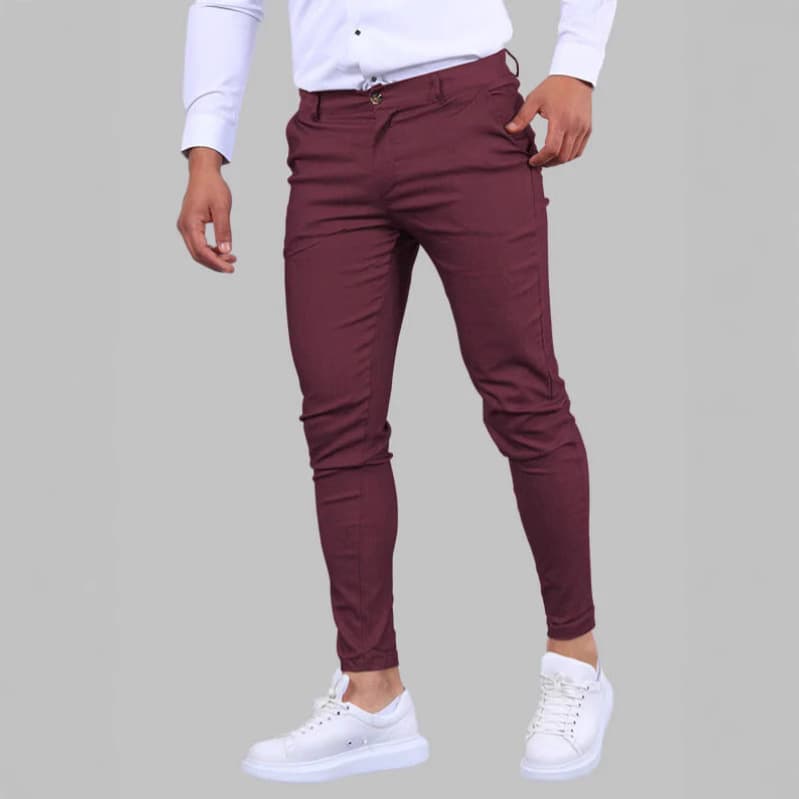 Pantalón ajustado hombre mezcla de algodón color sólido