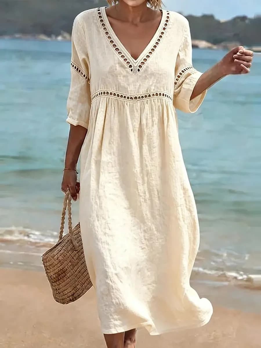 Vestido elegante con cuello en V y manga media
