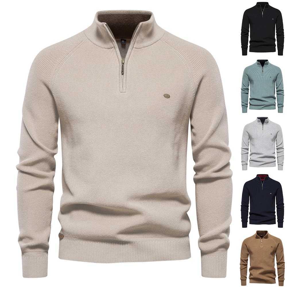 Suéter para hombre con cierre y cuello alto