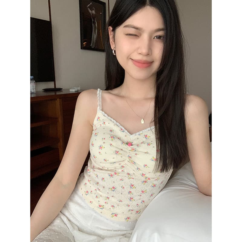Chaleco sin mangas cuello V estampado floral