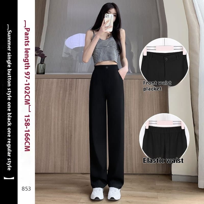 Pantalones de traje negro para mujer, corte recto