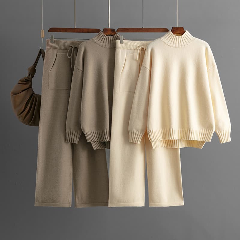 Conjunto sudadera gruesa cuello semi-alto para mujer